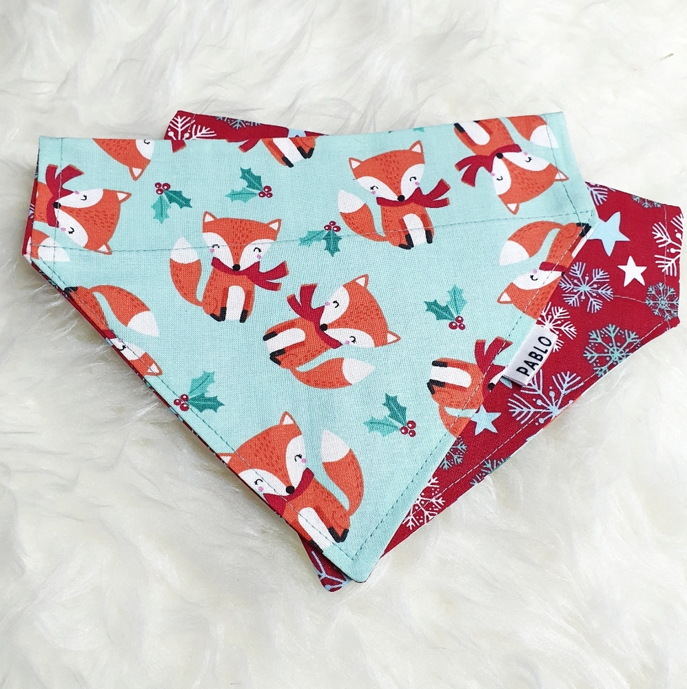 🐶 5 for $15 * Pablo Christmas Fox Reversible Dog Bandana